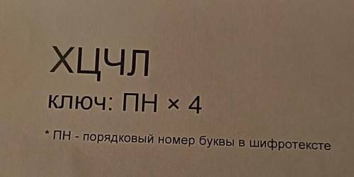 ХЦЧЛКлюч: ПН x 4* ПН - порядковый номер буквы в шифротексте​