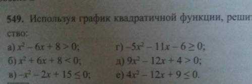 549. Используя график квадратичной функции, решите неравен- СТВО:а) х- 6х +8 > 0;б) х + 6х + 8 &l