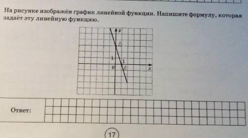 На рисунке изображён график линейной функции. Напишите формулу, которая задаёт эту линейную функцию