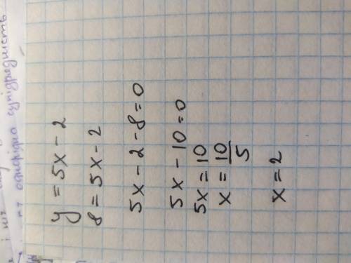 Функцію заданої формулою у=5х-2.Знайдіть значення аргументу,якщо значення функції дорівнює 8​