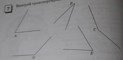 Виміряй транспортиром і запиши градусну міру кутів.​