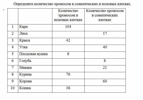 Определите количество хромосом в половых и соматических клетках остальное на фото