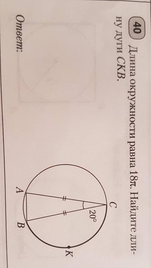 Длина окружности равна 18л. Найдите дли-ну дуги СКВ.​
