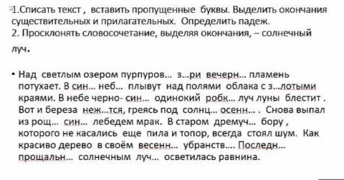 1.Списать текст, вставить пропущенные буквы. Выделить окончания существительных и прилагательных. Оп