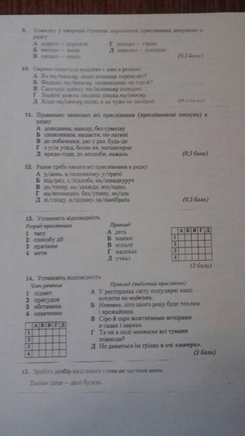 Контрольна робота з української мови ПРИСЛІВНИК 7 КЛАС!