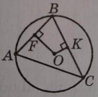На рисунку точка О - центр кола, описаного навколо трикутника АВС, OF перпендикулярно АВ, ОК перпенд