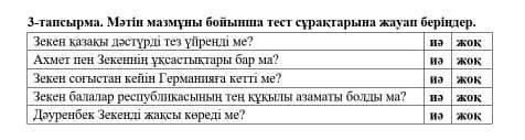 Мәтін мазмұны бойынша тест сұрақтарына жауап беріндер ​