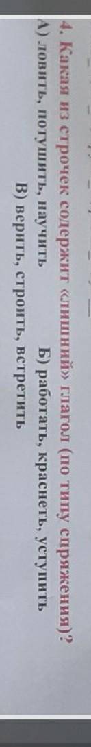 4. Какая из строчек содержит «лишний» глагол (по типу спряжения)? А) ловить, потушить, научитьБ) раб