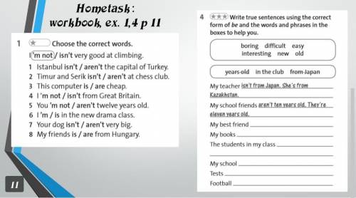 Workbook page 11, ex 1 and 4