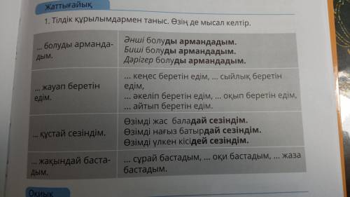 1.Тілдік құрылымдармен тпныс.Өзің де мысал келтір памагите (