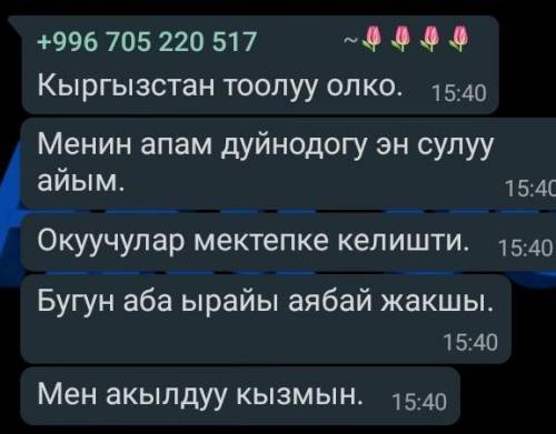 НУЖНО МОФОЛОГИЧЕСКИЙ ФОНЕТИЧЕСКИЙ ИСИНТАКТИЧЕСКИЙ РАЗБОР(ОТВЕТЫ ПО КЫРГЫЗСКОМУ) 5 предложений на каж