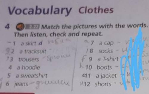 Vocabulary Clothes exs,4 p -86, 5class2.22 Match the pictures with the words.Then listen,check and r