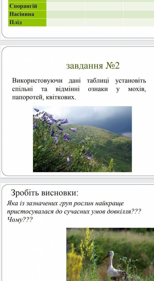 Види : мохи , папороті , квітков ​