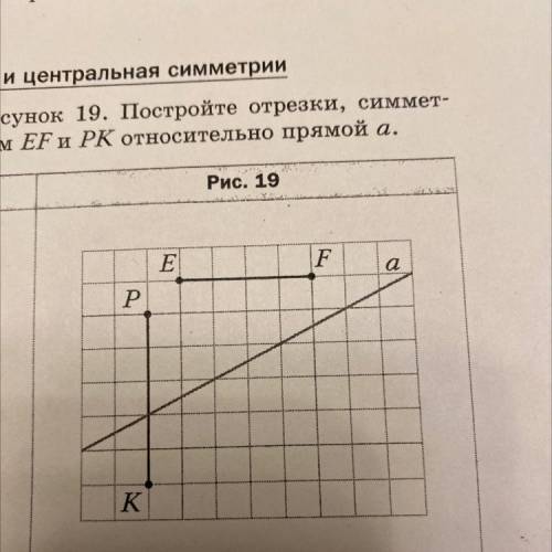 Перечертите рисунок 19. Постройте отрезки, симметричные отрезкам EF и PK относительно прямой а ВХАЭА