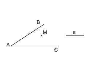 На сторонах угла ВАС постройте все возможные точки, которые удалены от точки М на данное расстояние
