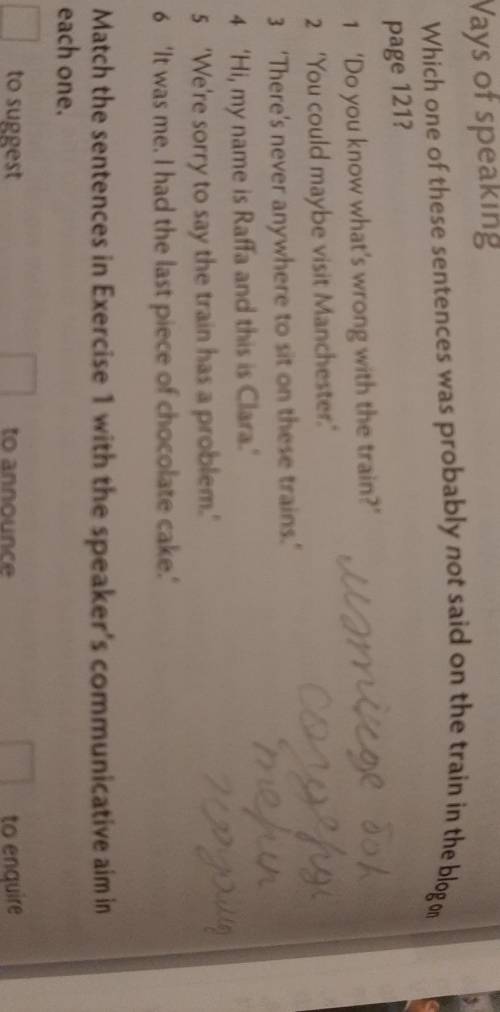 Which one of these sentences was probably not said on the train in the blog on page 121?​