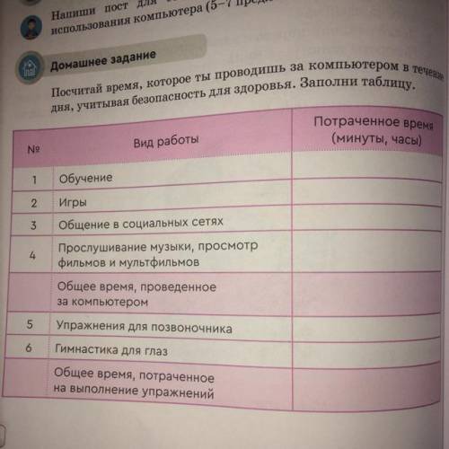 Посчитай время которое ты проводишь за компьютером в течение дня учитывая безопасность для здоровья