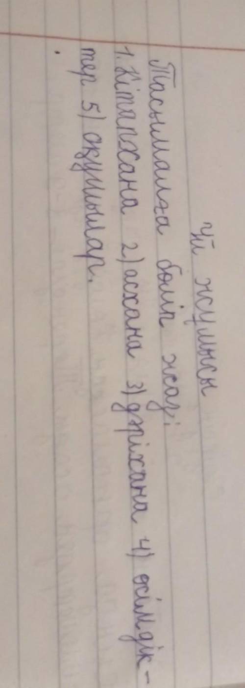 Тасымалға бөліп жаз: 1. Кітапхана 2. асхана 3. дәріхана 4. өсімдіктер 5. оқушылар ​