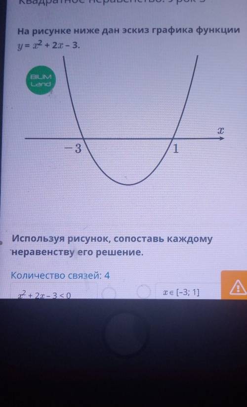 Используя рисунок, сопоставь каждому неравенству его решение.Количество связей: 422 + 2x - 3<0те