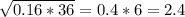 \sqrt{0.16*36} =0.4*6=2.4