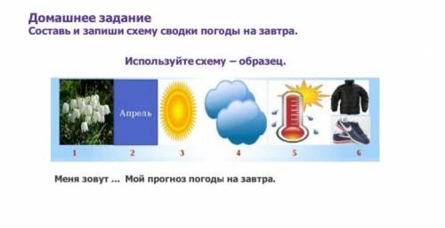 Составь и запиши схему сводки погоды на завтра, используйте схему образец.