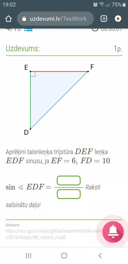 Расчет прямоугольного треугольника DEF сторона EDF синус, если EF = 6, FD = 10.Найти синус угла выпо