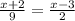 \frac{x + 2}{9} = \frac{x - 3}{2}