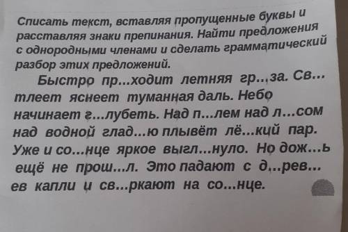 Списать текст, вставляя пропущенные буквы и расставляя знаки препинания. Найти предложенияс однородн