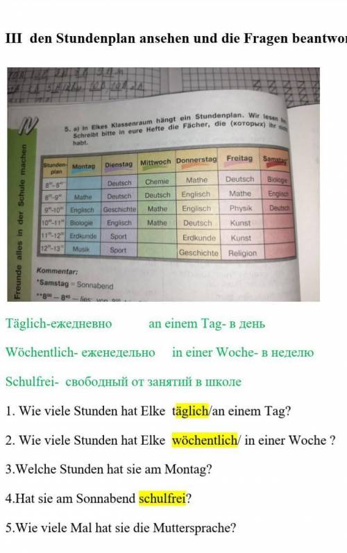 1. Wie viele Stunden hat Elke täglich/an einem Tag? 2. Wie viele Stunden hat Elke wöchentlich/ in ei