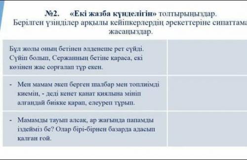 Екі жазба күнделігін толтырыныздар Берілген үзінділер арқылы кейіпкерлердің әрекетіне сипаттама жаса