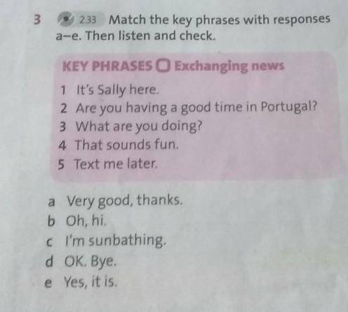 Match the key phrases with responses a—e. Then listen and chek​