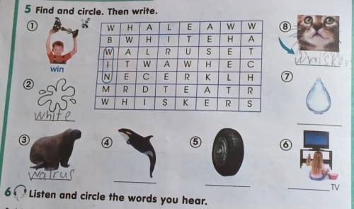 A Liam and Lilly are sailing b They are getting wetSounds spt!5 Find and circle. Then write.WALHwwAT