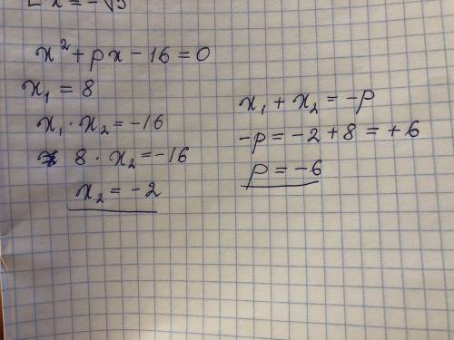 Число 8 э коренем рівняння х²+рх-16=0. Знайдіть корінь і значения р ​