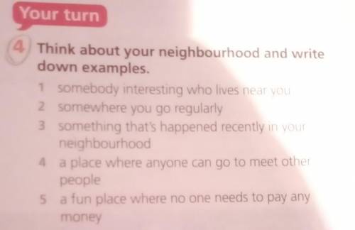 4) Think about your neighbourhood and write down examples.1 somebody interesting who lives near you2