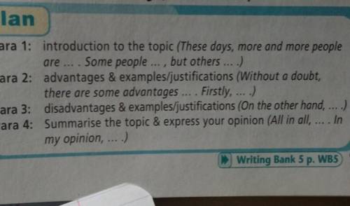 Use your notes from Ex. 4a, and the plan below, to write a for-and-against essay about the pros and