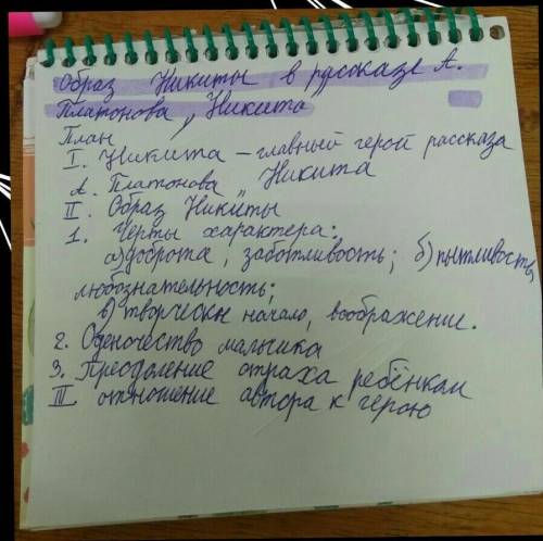 написать сочинение по этому плану тема: Платонов Никита​