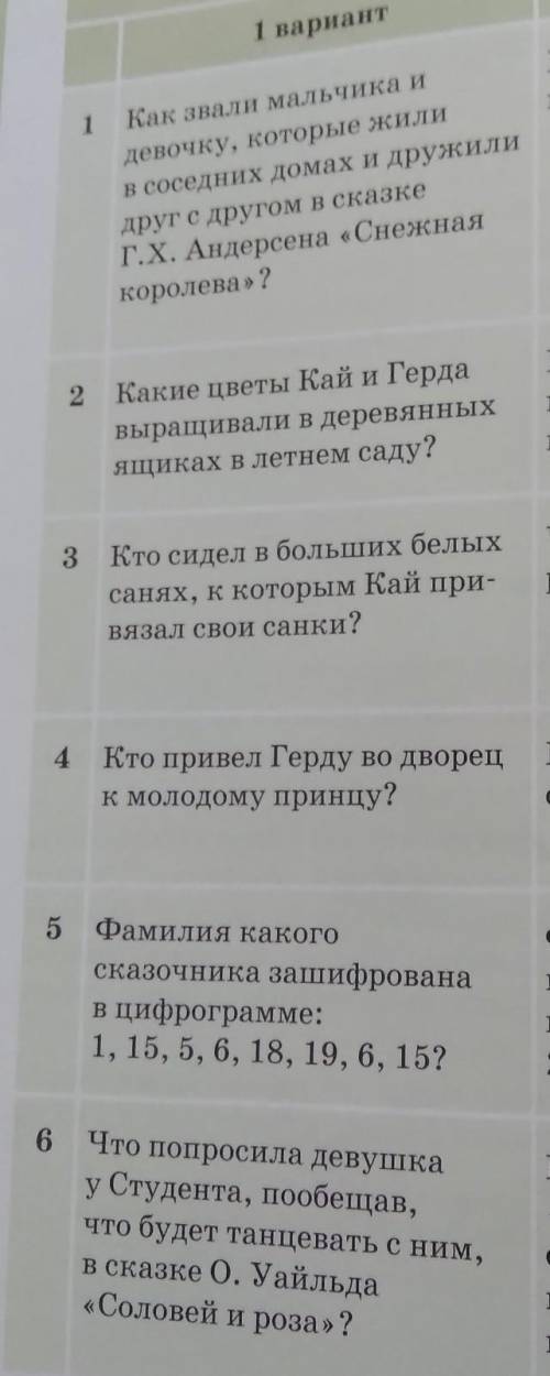 1 вариант 1 Как звали мальчика идевочку, которые жилив соседних домах и дружилидруг с другом в сказк