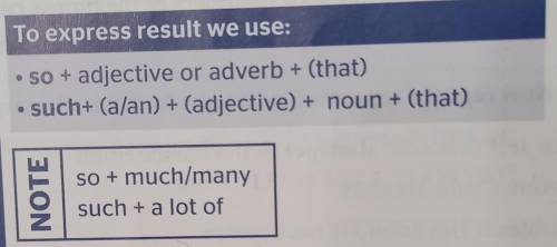 ( clauses of result ) упр. С ( нужно каждое предложение написать и с вариантом so и such ) по правил
