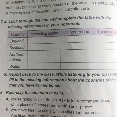 сделать таблицу , 9 класс отзовитесь 7a) Look through the unit and complete the table with the missi