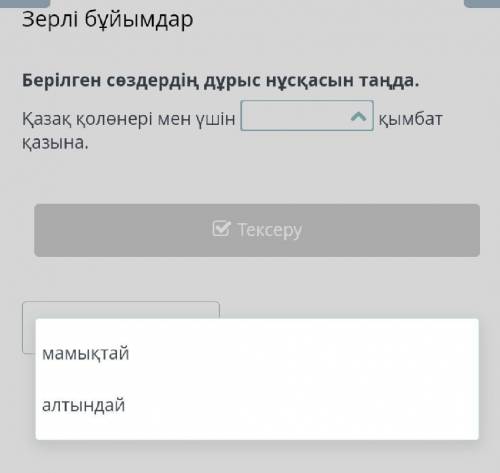 Зерлі бұйымдар Берілген сөздердің дұрыс нұсқасын таңда.Қазақ қолөнері мен үшінқымбат қазына.​