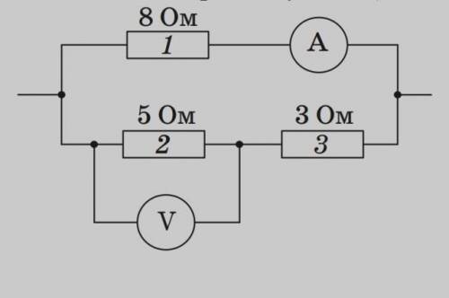 На рисунку подано схему ділянки електричного кола. Скориставшись даними рисунка, визначте показ ампе