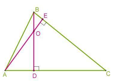 Высоты треугольника пересекаются в точке O. Величина угла ∡ BAC = 49°, величина угла ∡ ABC = 57°.Опр