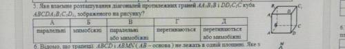 яке взаємне розташування діагоналей протилежних граней AA1B1B i DD1C1C куба ABCDA1B1C1D1 , зображено