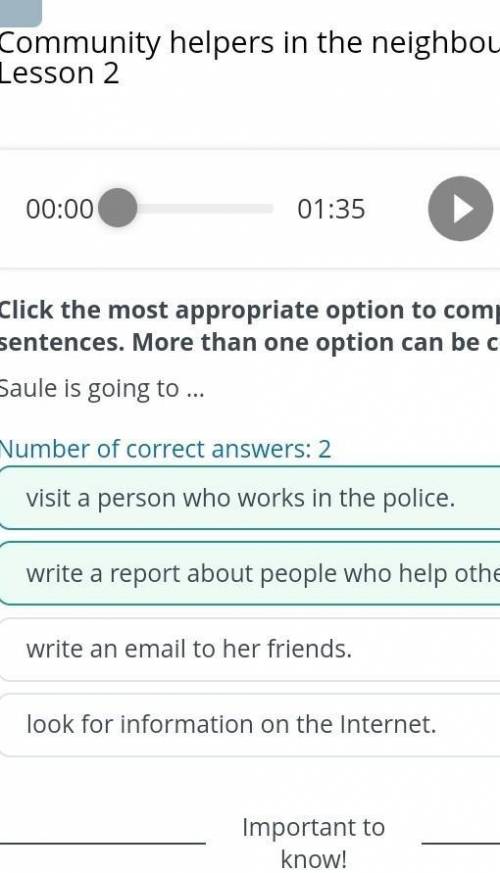 Community helpers in the neighbourhood. Lesson 2 Number of correct answers: 2write an email to her f