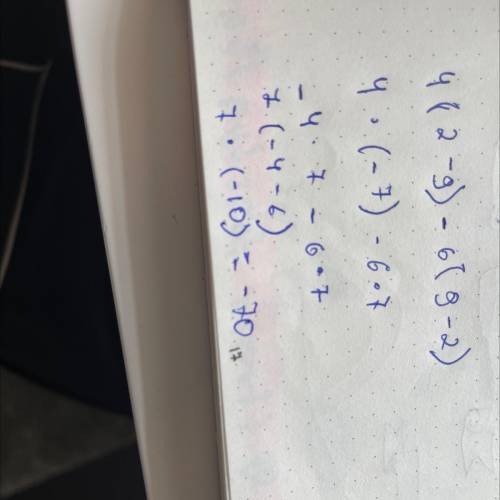 Найди значение выражения 4(k−9)−t(9−k), если k=2, t=6. Числовое значение выражения равно .​