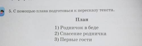 5. С плана подготовься к пересказу текста. План1) Родничок в беде родничка3) Первые гостиМожете напи