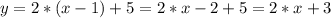 y=2*(x-1)+5=2*x-2+5=2*x+3