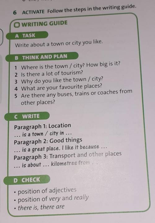 A task Write about a town or city you likeB task1) where is the town / city? How big is it? 2)Is the