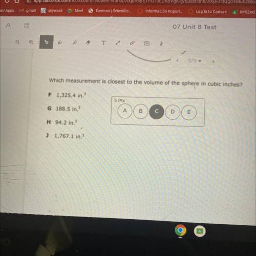 **You 2) A sphere and its dimension are shown in the diagram. 15 in.