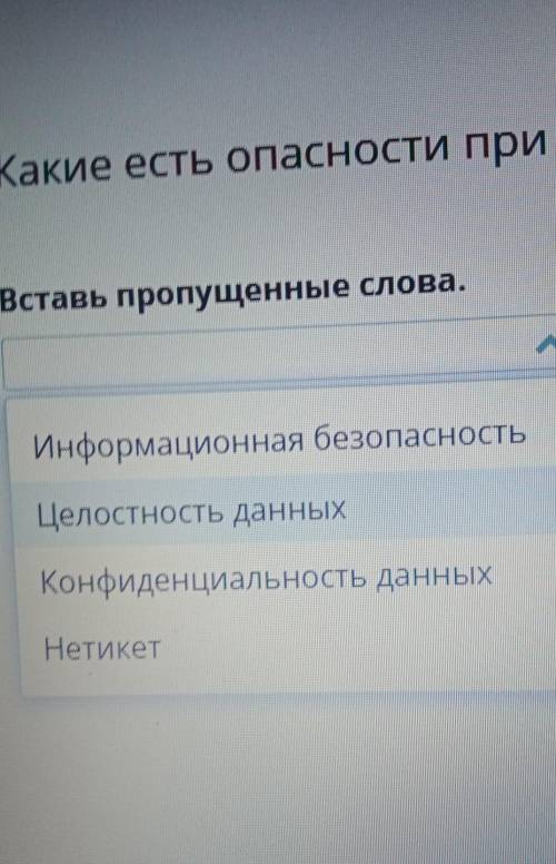 КАКИЕ ЕСТЬ ОПАСНОСТИ ПРИ РАБОТЕ В ИНТЕРНЕТЕ? УРОК 1 Вставь пропущенные слова. - данные не были изме